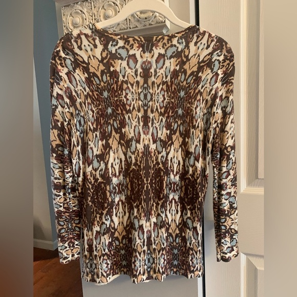 Garnet Hill Brown and Blue 100% Merino Wool Cardigan - Picture 4 of 5